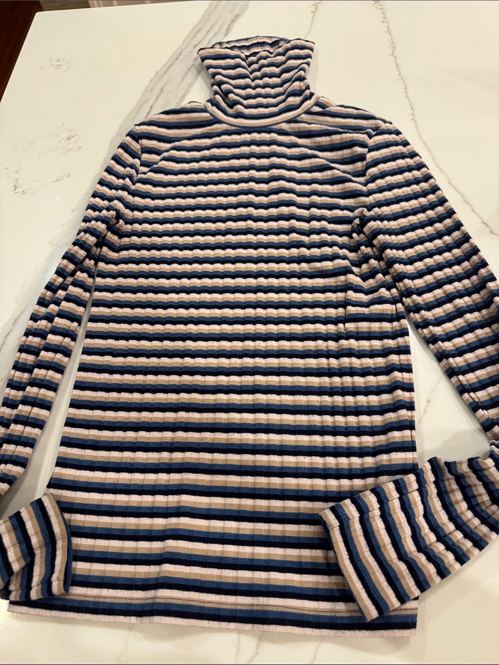 Madewell Navy and Cream Striped Ribbed Turtleneck